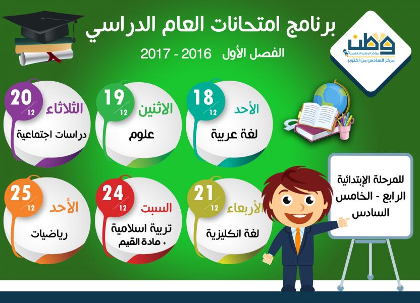 برنامج امتحانات الفصل الدراسي الأول لعام 2016 - 2017